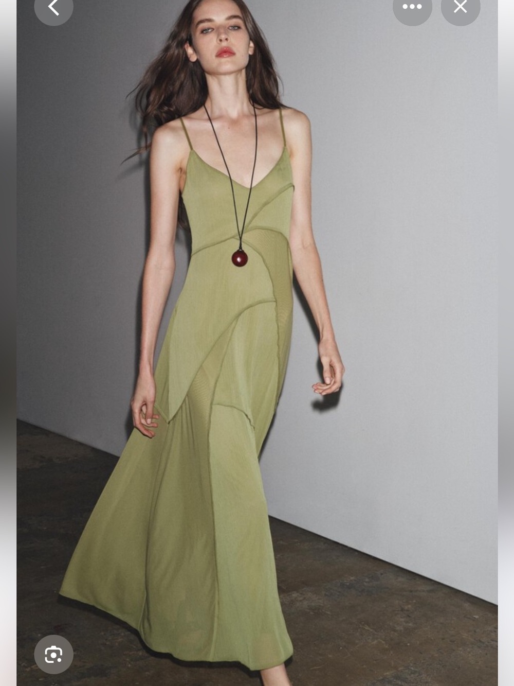 Zara Olive Slip Maxi Dress with Spaghetti Straps